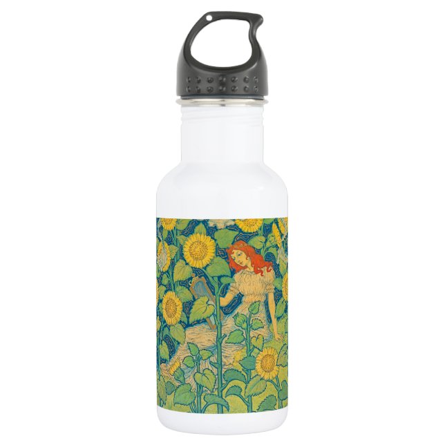 Bouteille D'eau Femme-fille de fleurs dans le jardin de tournesol (Devant)
