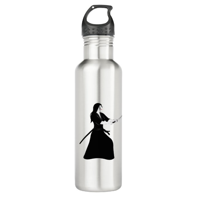 Bouteille D'eau Femme Samurai guerrière avec épée (Devant)