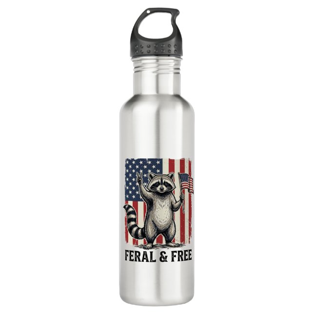 Bouteille D'eau Feral and Free Patriotic Raccoon Vintage Shirt Des (Devant)
