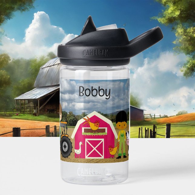 Bouteille D'eau Ferme Animaux Tracteur Ajouter Nom de l'enfant Fun (Créateur téléchargé)
