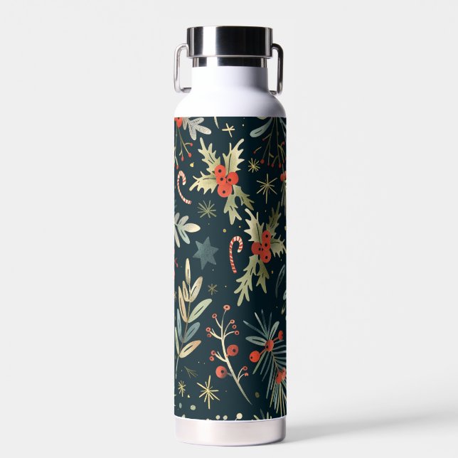 Bouteille D'eau Festive Holly & Candy Cane  Insulated Water Bottle (Avant)