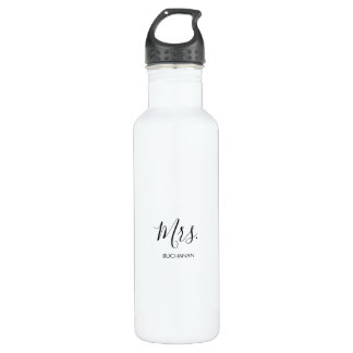 Bouteille D'eau Fête des mariées de calligraphie minimaliste noir 