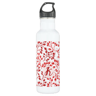 Bouteille D'eau Feuilleté rouge Motif moderne Élégant Monogramme