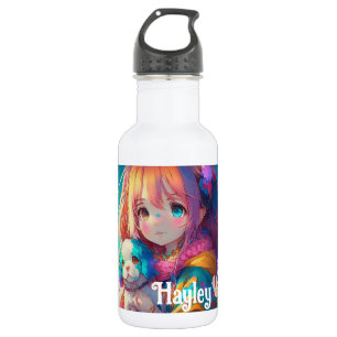 Bouteille D'eau Fille Anime personnalisée avec chiot