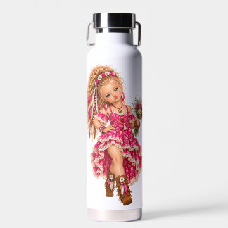 Bouteille D'eau Fille aux fleurs rose et bleu Boho 