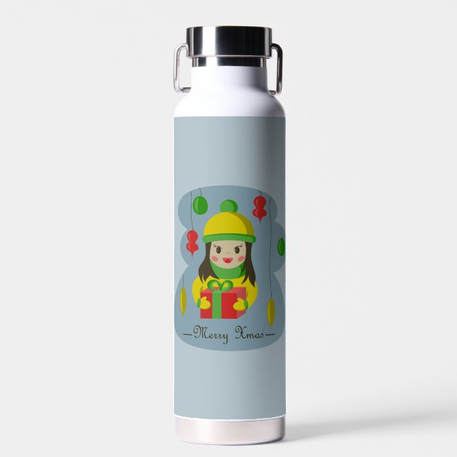 Bouteille D'eau Fille avec boîte cadeau de Noël (Avant)