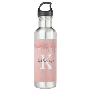 Bouteille D'eau Fille Blush parties scintillant rose gouttes Monog
