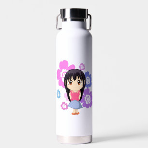 Bouteille D'eau Fille Chibi mignonne aux fleurs