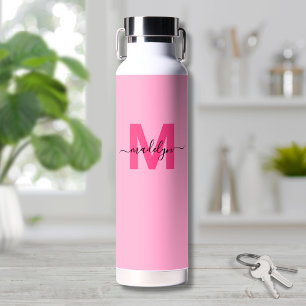 Bouteille D'eau Fille Hot Rose Nom du script initial Monogramme