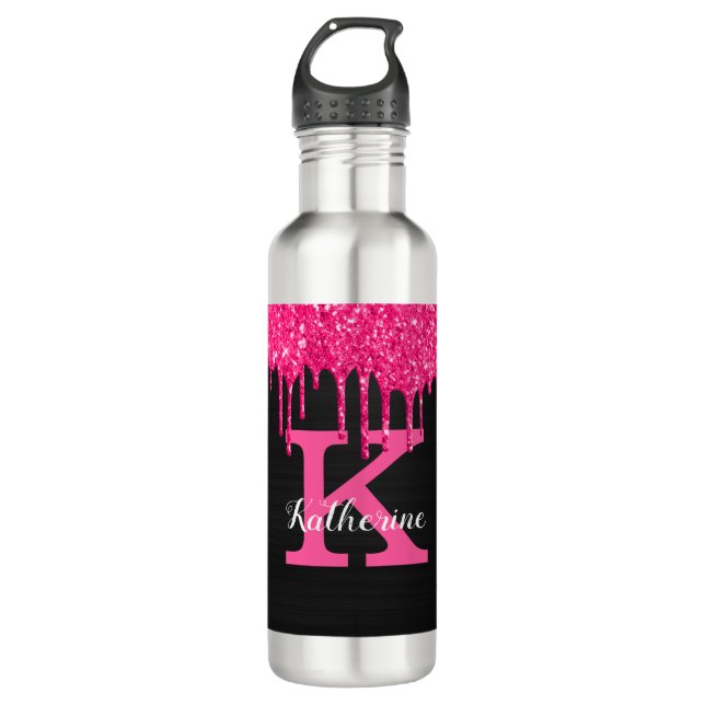 Bouteille D'eau Fille Noir Hot Rose Parties scintillant Drivers No (Devant)