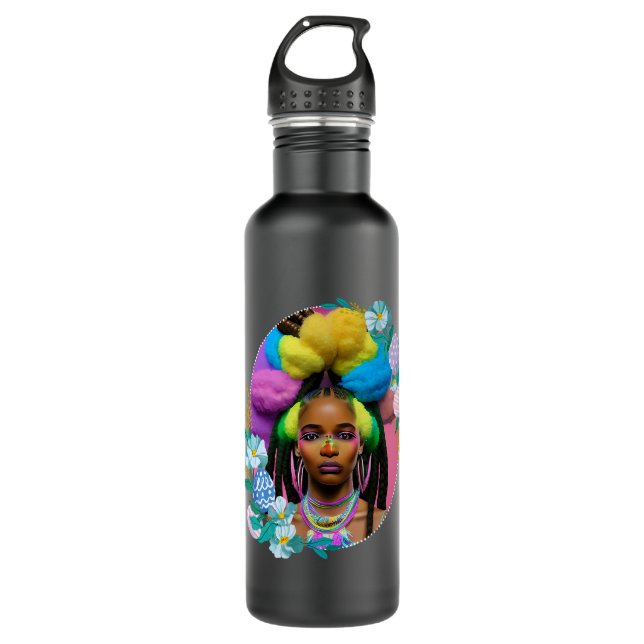 Bouteille D'eau Fille noire Pâques Magie Peau Brown Filles Printem (Devant)