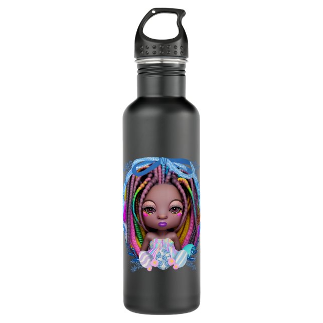 Bouteille D'eau Fille noire Pâques Magie Peau Brown Filles Printem (Devant)