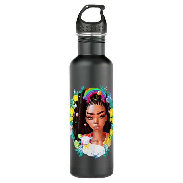 Bouteille D'eau Fille noire Pâques Magie Peau Brown Filles Printem (Devant)