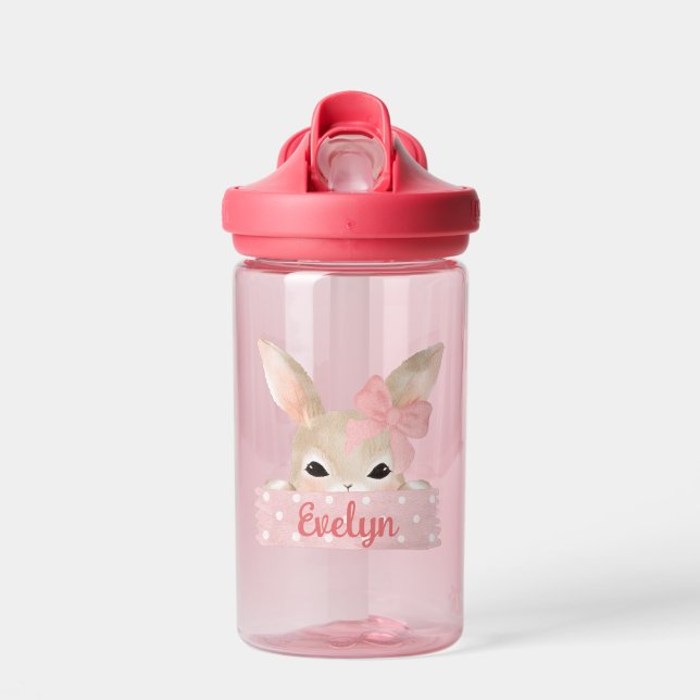 Bouteille D'eau Filles Aquarelle rose lapin de Pâques (Avant)