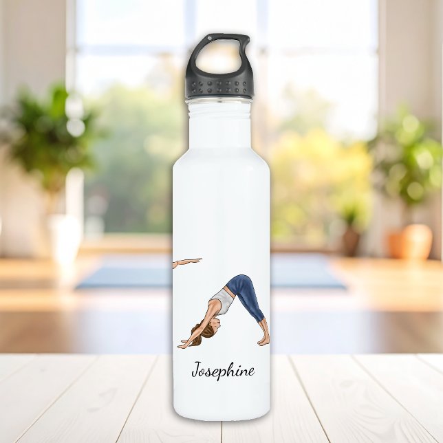 Bouteille D'eau Filles de pose de yoga Illustration avec nom perso (Créateur téléchargé)