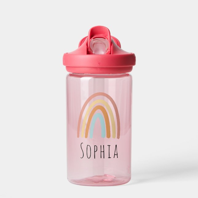 Bouteille D'eau Filles mignonnes Boho aquarelle arc-en-ciel et (Avant)