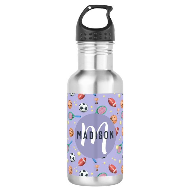 Bouteille D'eau Filles mignonnes Violet Sports Monogramme École po (Devant)