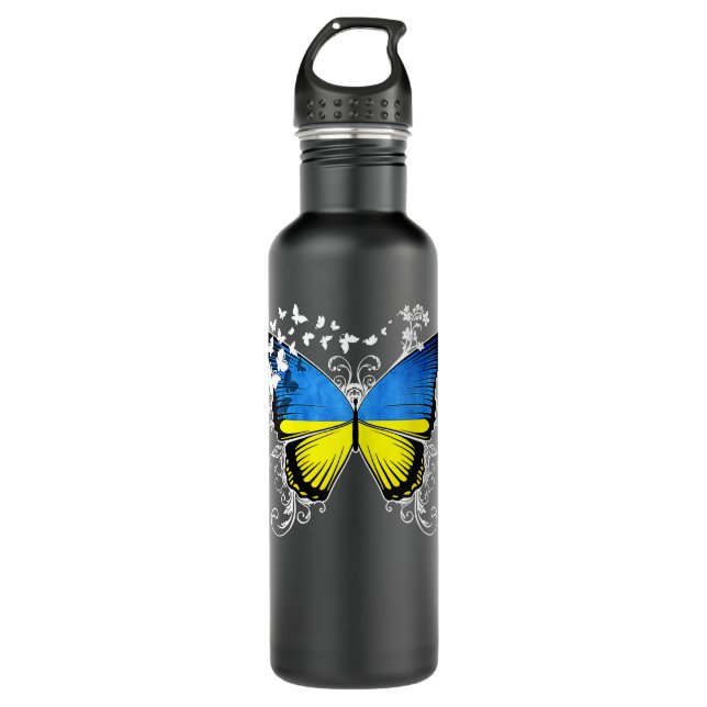 Bouteille D'eau Filles Ukraine Drapeau papillon ukrainien (Devant)