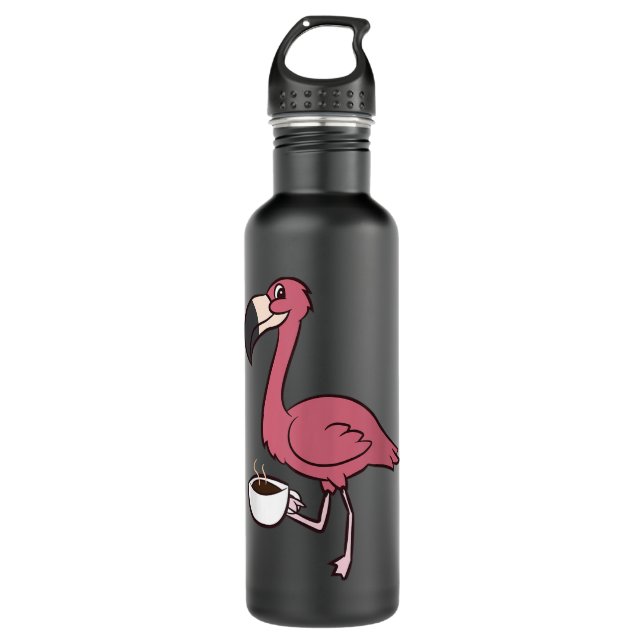 Bouteille D'eau Flamant rose Avec Café Drôle Café Boire Flamme (Devant)