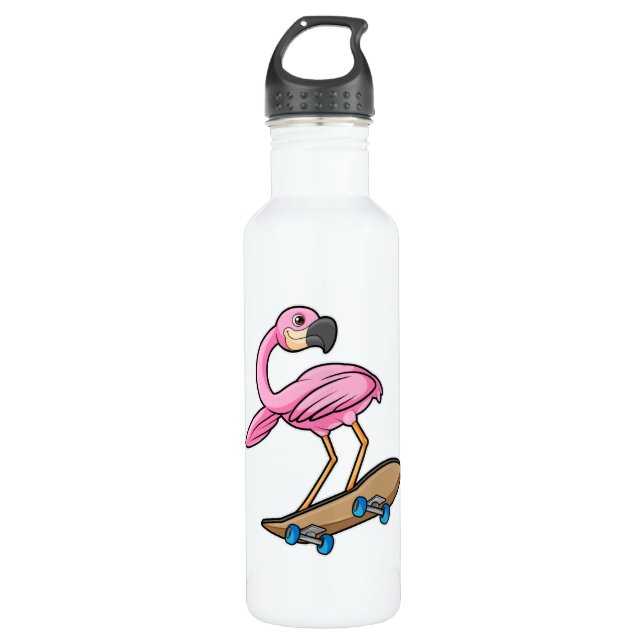 Bouteille D'eau Flamant rose comme Patineur avec Skateboard (Devant)