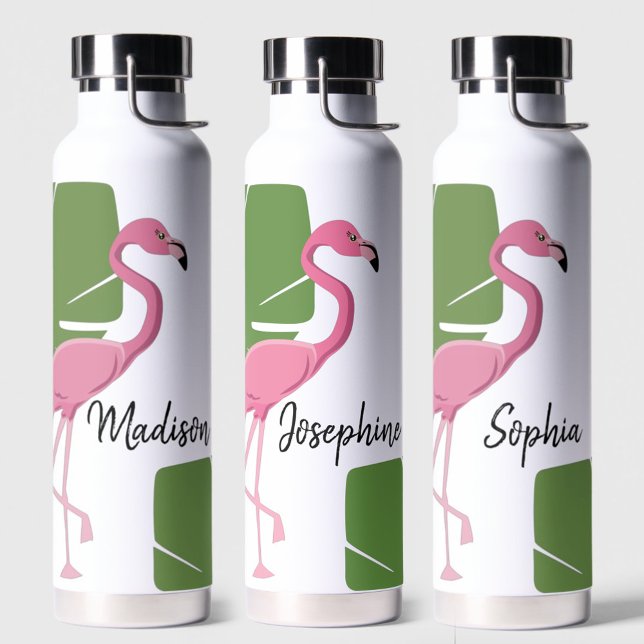 Bouteille D'eau Flamant rose rose Bachelorette tropicale personnal (Bachelorette Pink flamingo personalized tropical water bottle)