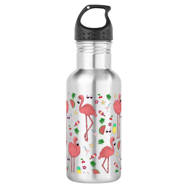 Bouteille D'eau Flamants roses et thème été (Devant)