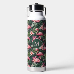 Bouteille D'eau Flamants roses rose monogramme sur mesure Motif tr