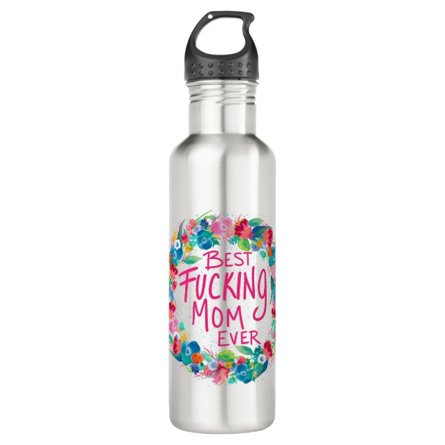Bouteille D'eau Fleur colorée Wreath Meilleur F*cking Maman jamais (Devant)
