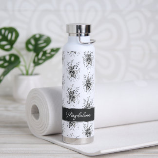 Bouteille D'eau Fleur d'art Zen, dessinée en noir et blanc -