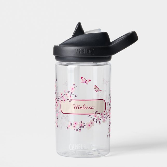 Bouteille D'eau Fleur de cerisier | Monogramme rose (Gauche)