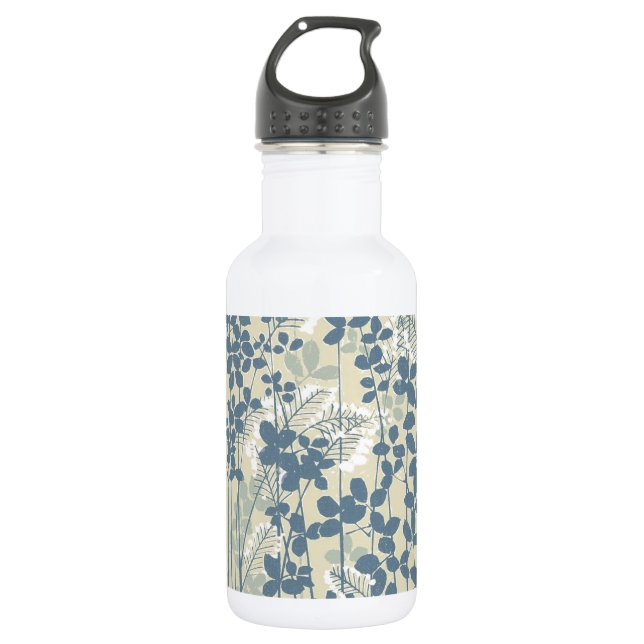 Bouteille D'eau Fleur de feuille bleue asiatique japonaise (Devant)