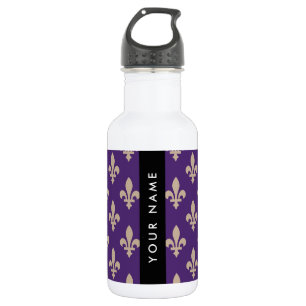 Bouteille D'eau Fleur de Lis, Beige sur Violet, Royal, Votre Nom