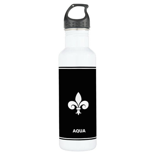 Bouteille D'eau Fleur de Lis en noir et blanc (Devant)