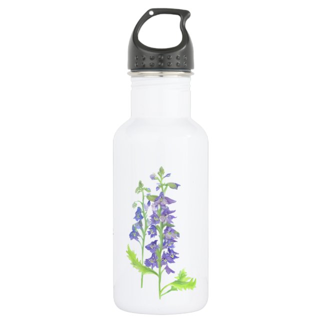 Bouteille D'eau Fleur de naissance juillet Larkspur Aquarelle Flor (Devant)