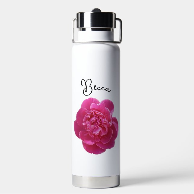 Bouteille D'eau Fleur de pivoine rose vive personnalisée (Arrière)