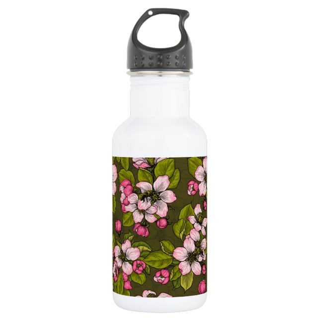 Bouteille D'eau Fleur de pomme sur vert foncé (Devant)