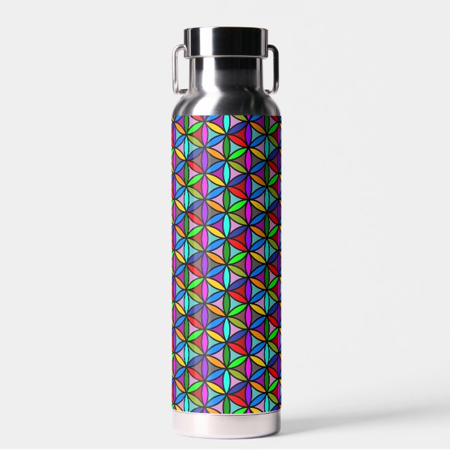Bouteille D'eau FLEUR DE VIE - motif 2 dégradés multicolores (Avant)