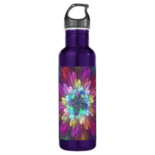 Bouteille D'eau Fleur psychédélique colorée Art fractal Abstrait