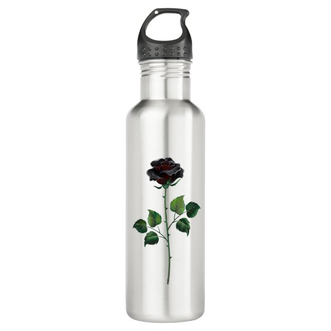 Bouteille D'eau Fleur rose noire (Devant)