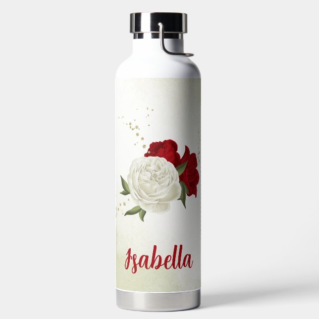 Bouteille D'eau Fleurs blanches rouges feuillage  (Droite)