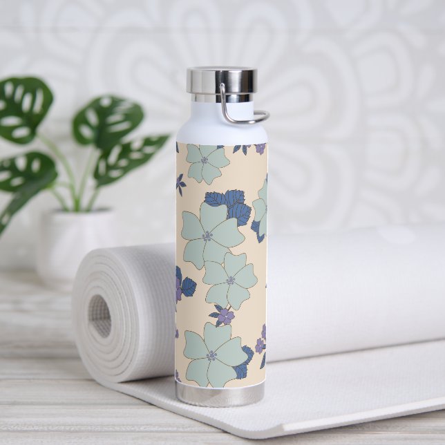 Bouteille D'eau Fleurs Bleues, Fleurs Violettes, Motif Floral (Yoga)
