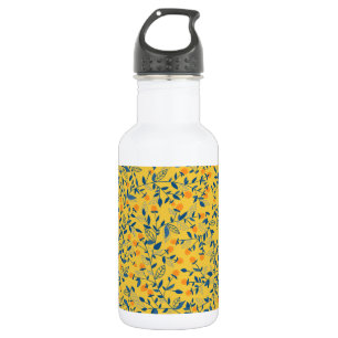 Bouteille D'eau Fleurs de gribouillis en bleu et jaune