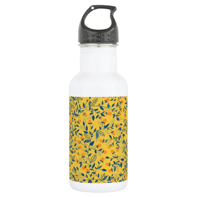 Bouteille D'eau Fleurs de gribouillis en bleu et jaune (Devant)
