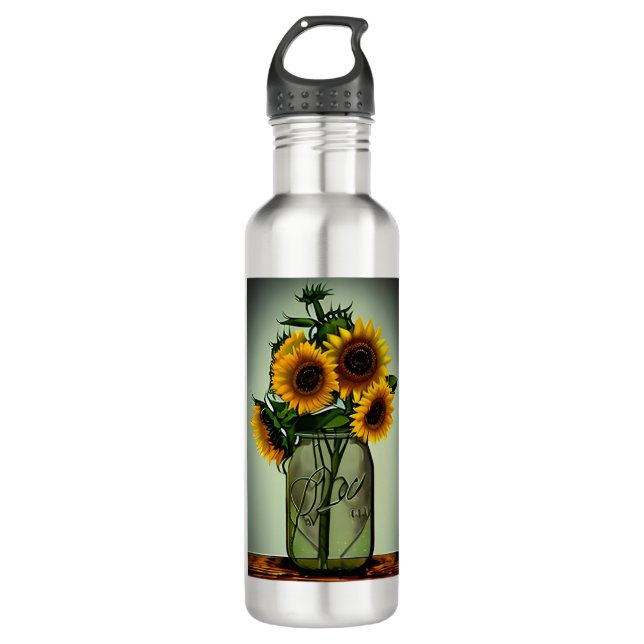 Bouteille D'eau Fleurs de soleil générées par Ai à Mason Jar (Devant)