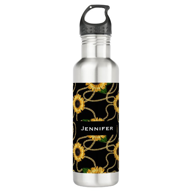 Bouteille D'eau Fleurs de soleil jaunes élégantes Motif élégant su (Devant)