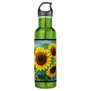 Bouteille D'eau Fleurs de soleil peintes