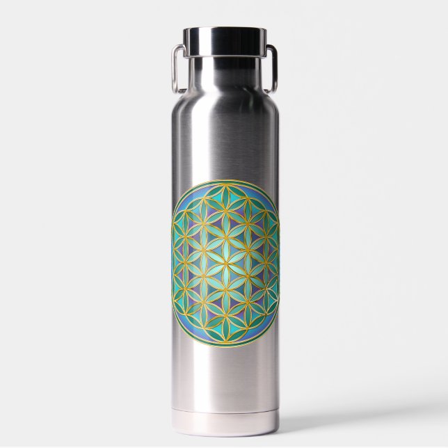 Bouteille D'eau FLEURS DE VIE - Géométrie Sacrée Design 1 (Avant)