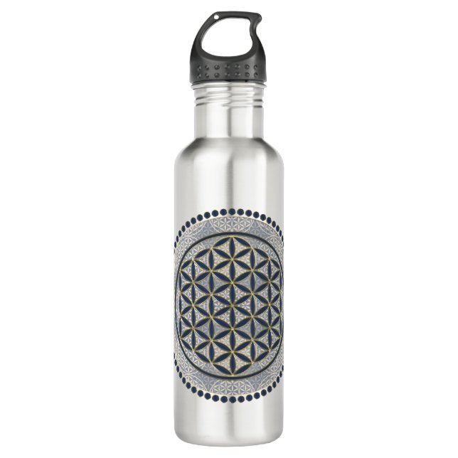 Bouteille D'eau FLEURS DE VIE - Symbole de géométrie sacrée Art 1 (Devant)