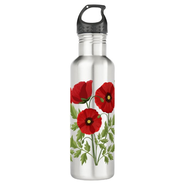 Bouteille D'eau Fleurs d'été joyeuses floraison de pavot (Devant)