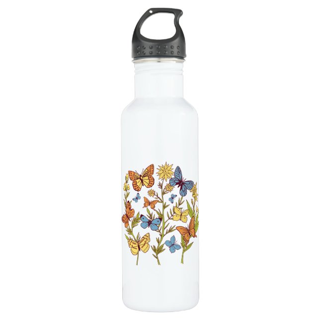 Bouteille D'eau Fleurs et papillons (Devant)
